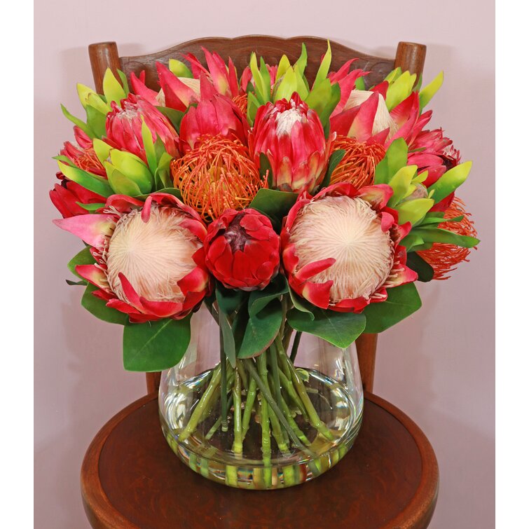 The Seasonal Aisle Protea Floral Arrangements In Vase Wayfair Co Uk