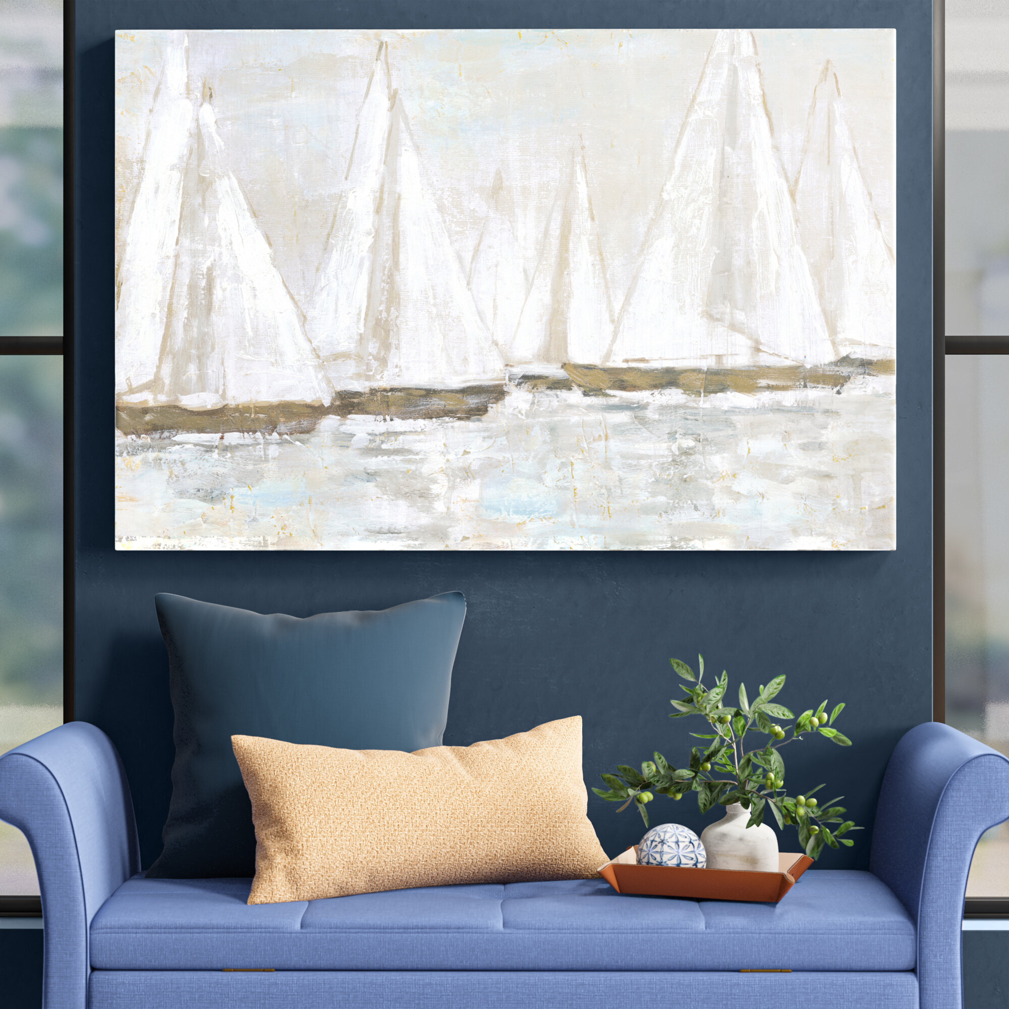 Three Posts™ White Painted Sailboats - Picture Frame Painting on Canvas ...