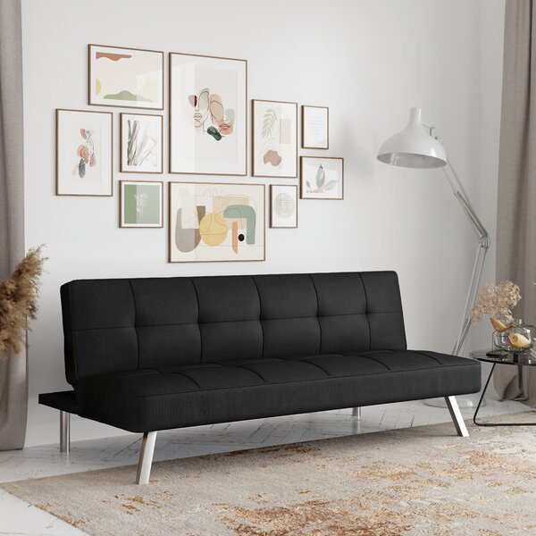 PananaHome Click Clack Faux Leather Sofa Bed Couch Sleeper Sofabed in Black Living Room 