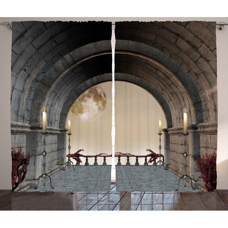 East Urban Home Gothic Middle Age Balcony Of Stone Castle With Candles Renaissance Inspired Vintage Design Graphic Print Text Semi Sheer Rod Pocket Curtain Panels Wayfair