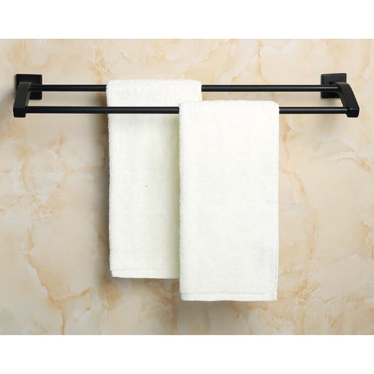 Wall Mounted Stainless Steel Black Bathroom Towel Rack Holder Double Towel Bar