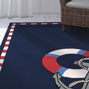 Seaside Anchors Away Hand-Knotted Navy Indoor/Outdoor Area Rug