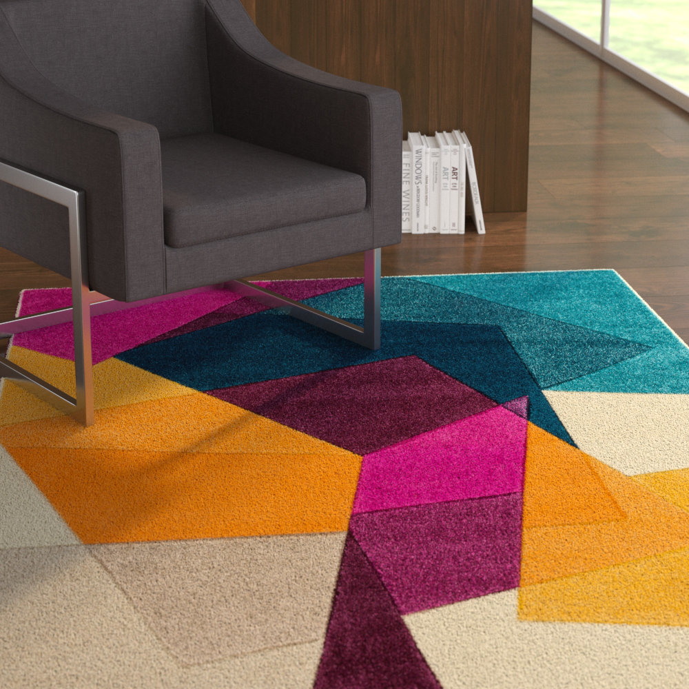 Ebern Designs Fenwick Mid Century Modern Violet Geometric