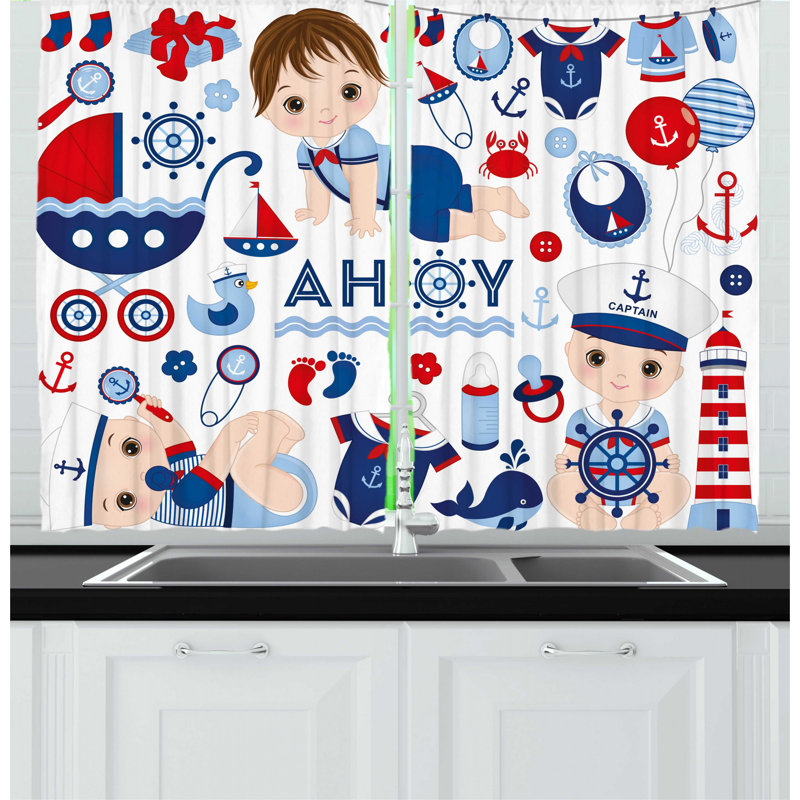 East Urban Home 2 Piece Nursery Nautical Costumes Sailor Babies Clothes On Plain Backdrop Pattern Kitchen Curtain Set Wayfair