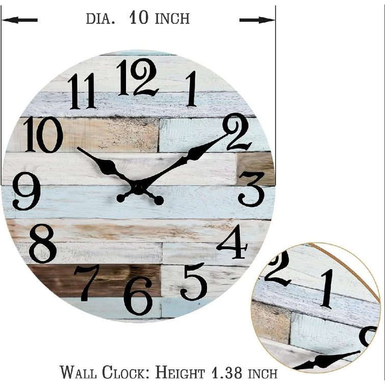 Wall Clock - 10 Inch Silent Non-Ticking Wooden Wall Clocks Battery Operated - Country Retro Rustic Style Decorative For Living Room Kitchen Home ...