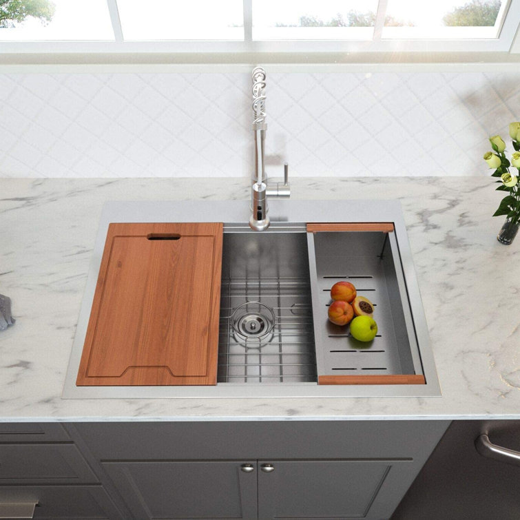 Dcolora 33 X 22 Drop In Kitchen Sink With Basket Strainer Wayfair