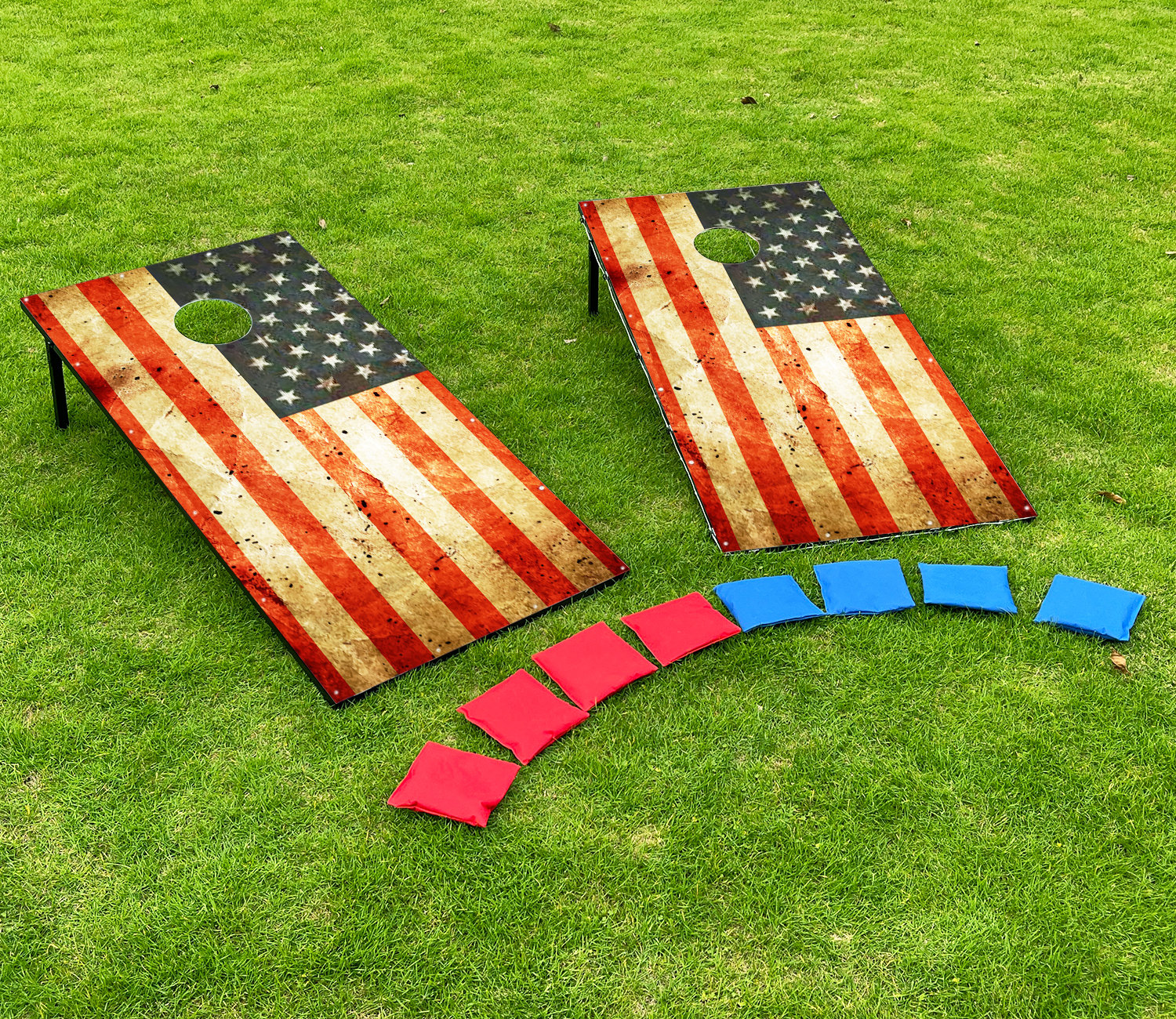 Kulamoon Portable Cornhole Outdoor Game Set W/led Lights, Cornhole Board  Toss Game With 8 Bean Bags And Travel Carrying Case, Outdoor Backyard Lawn Games  For Family And Adults, 4''x2'', Rustic American Flag |