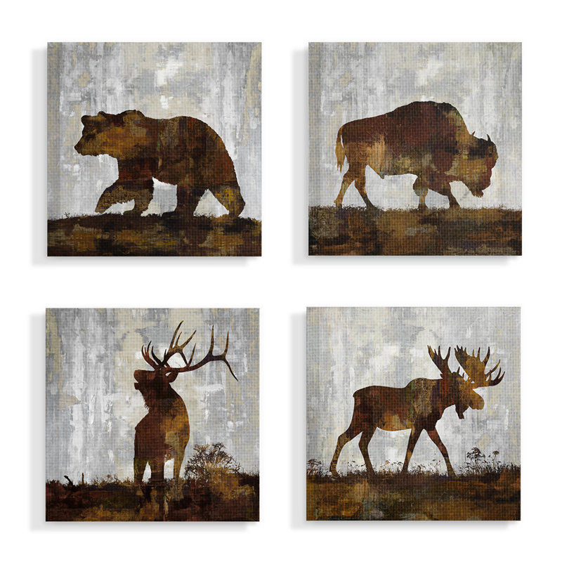 Millwood Pines Distressed Texture Woodland Animals Bear Buffalo