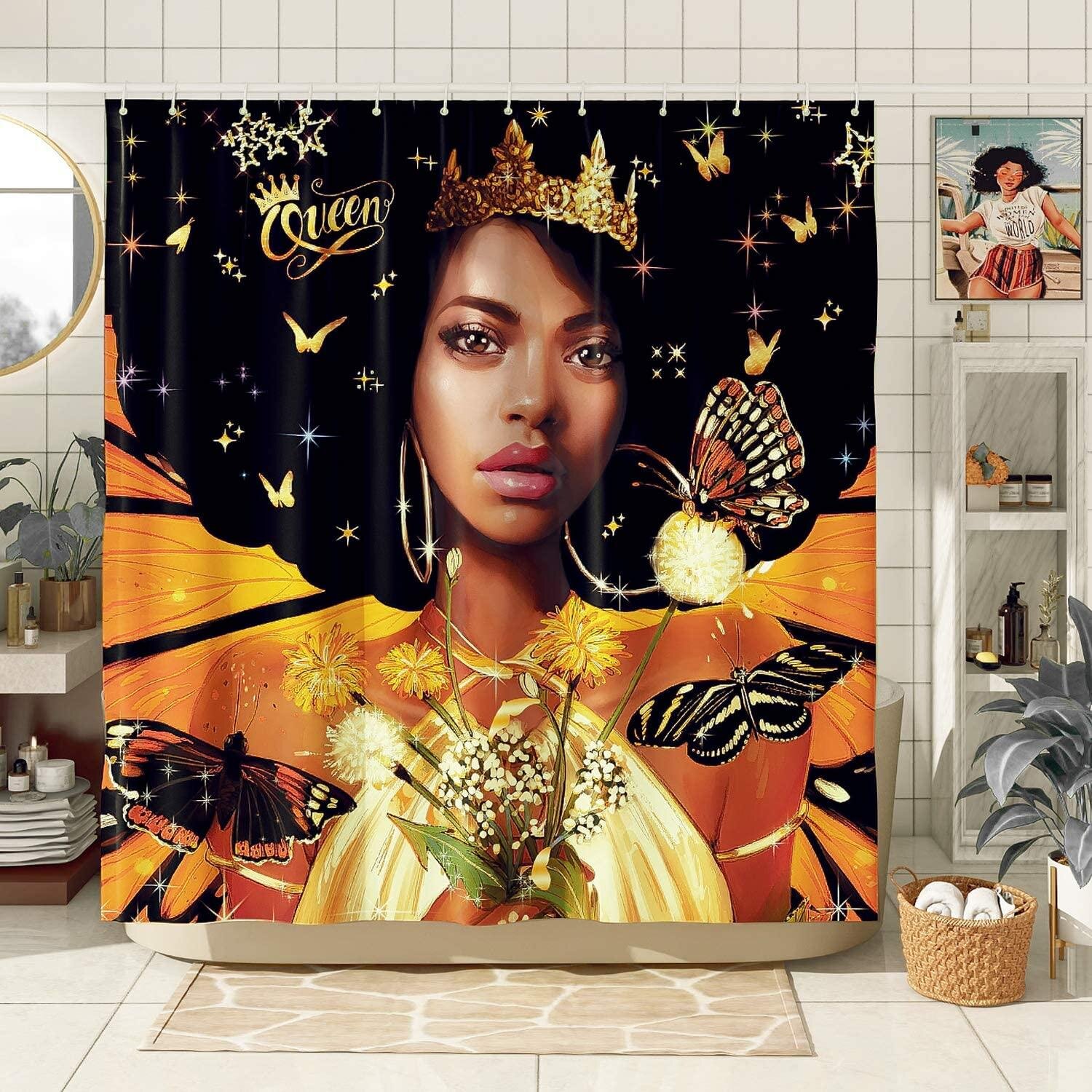 Rosdorf Park Black Girl Shower Curtain 3d Black Women Shower Curtain Black Art Shower Curtain African Black Queen Polyester Waterproof Shower Curtain 72x72 Inches Wayfair