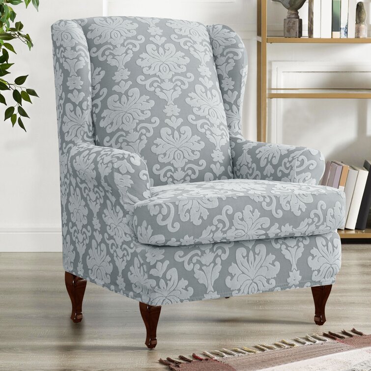 Wingback Chair Slipcovers Armchair Covers with Seat Cushion Cover Deep Grey