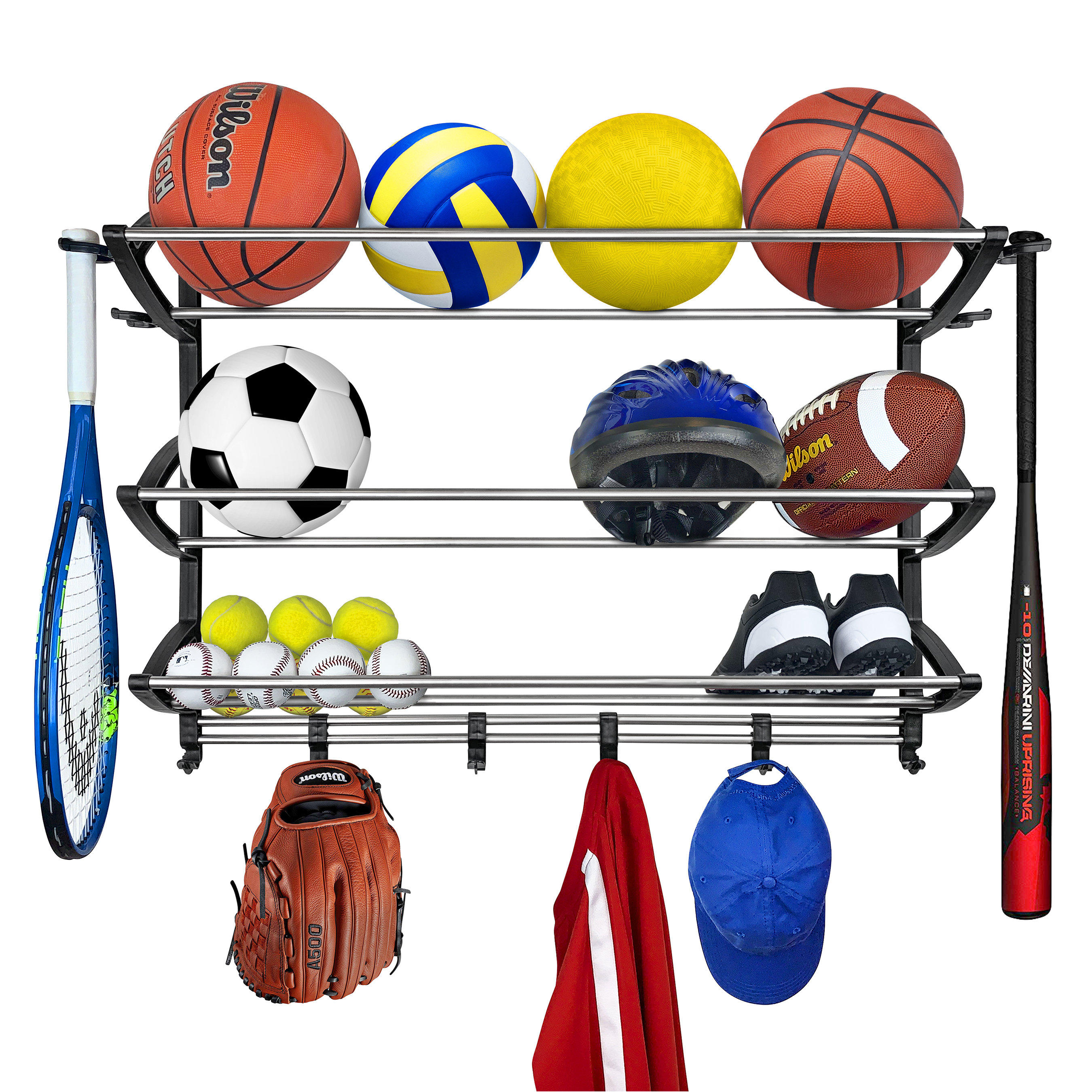 Sports Ball Storage Basket Space Saver Wall Mount for Basketball Ball Bag Shelf
