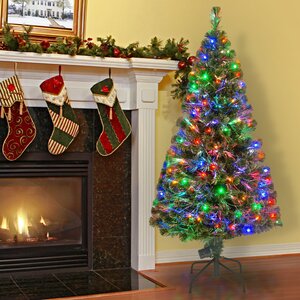 5' Green Pine Artificial Christmas Tree with 150 Fiber Optic/LED Multicolor Lights with Stand