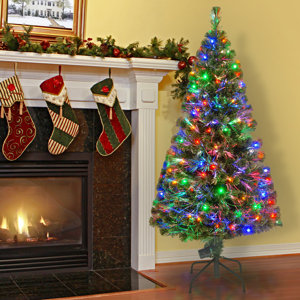 5' Green Pine Artificial Christmas Tree with 150 Fiber Optic/LED Multicolor Lights with Stand