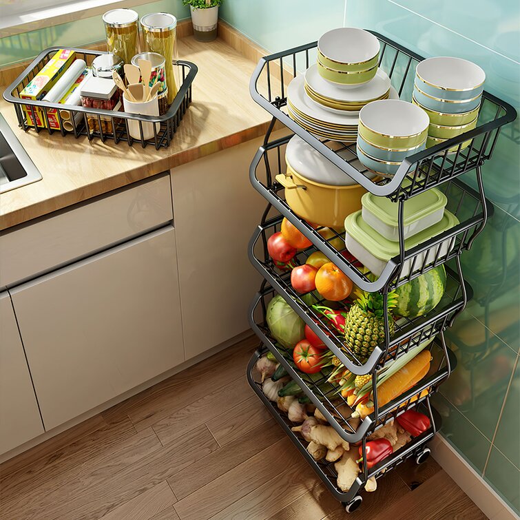 3 TIER FRUIT VEGETABLE RACK STORAGE STAND WITH WHEELS CART WHITE TROLLEY KITCHEN