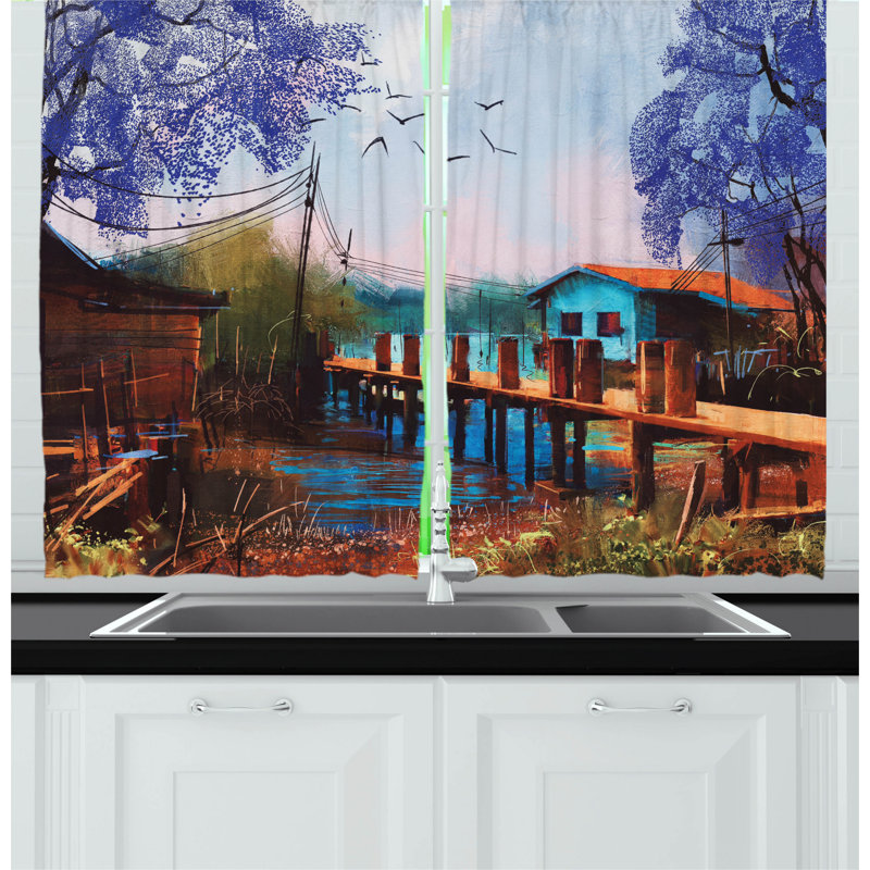 East Urban Home Lake House 2 Piece Kitchen Curtain Wayfair