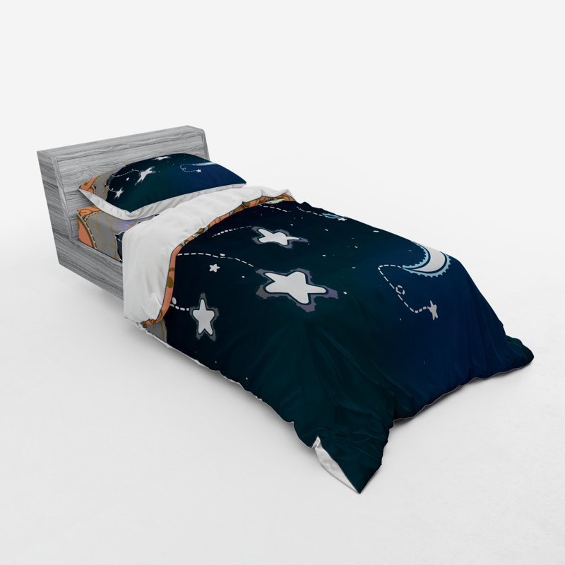 East Urban Home Moon Cartoon Night Sky With Swirled Clouds Stars