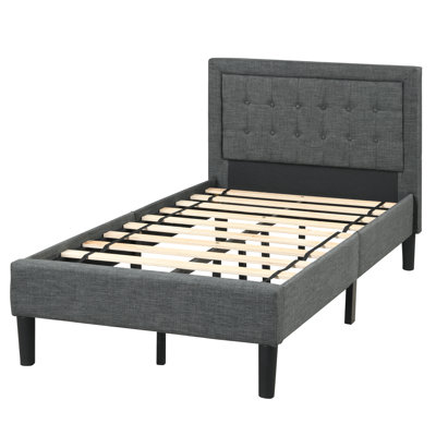 twin size upholstered bed frame button tufted headboard mattress foundation grey