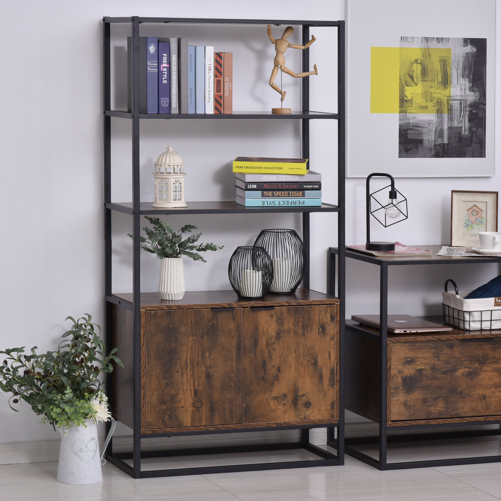 17 Stories Storage Cabinet With 3 Open Shelves Tall Organizer Multifunctional Rack For Living Room Or Bedroom Brown Wayfair