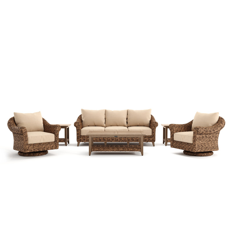 Winston Cayman Sofa Swivel Glider Lounge Chair Coffee Table And Side Table 6 Piece Rattan Seating Group With Sunbrella Cushions Wayfair