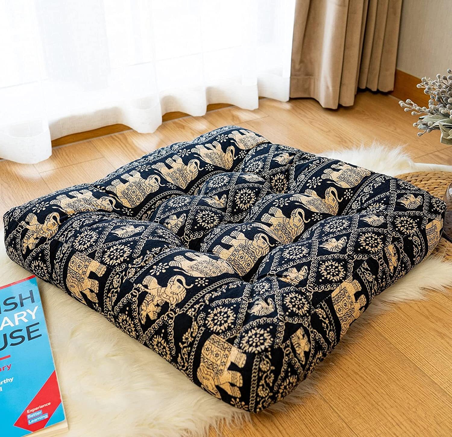 Removable Linen Cushion Tatami Increased Thick Futon Floor Seat Fabric Cushion 