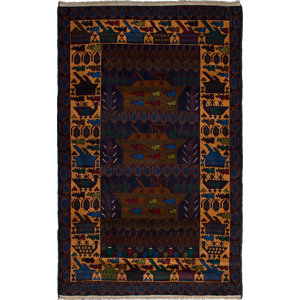 One-of-a-Kind Barrera Hand-Knotted Wool Dark Navy Blue Area Rug