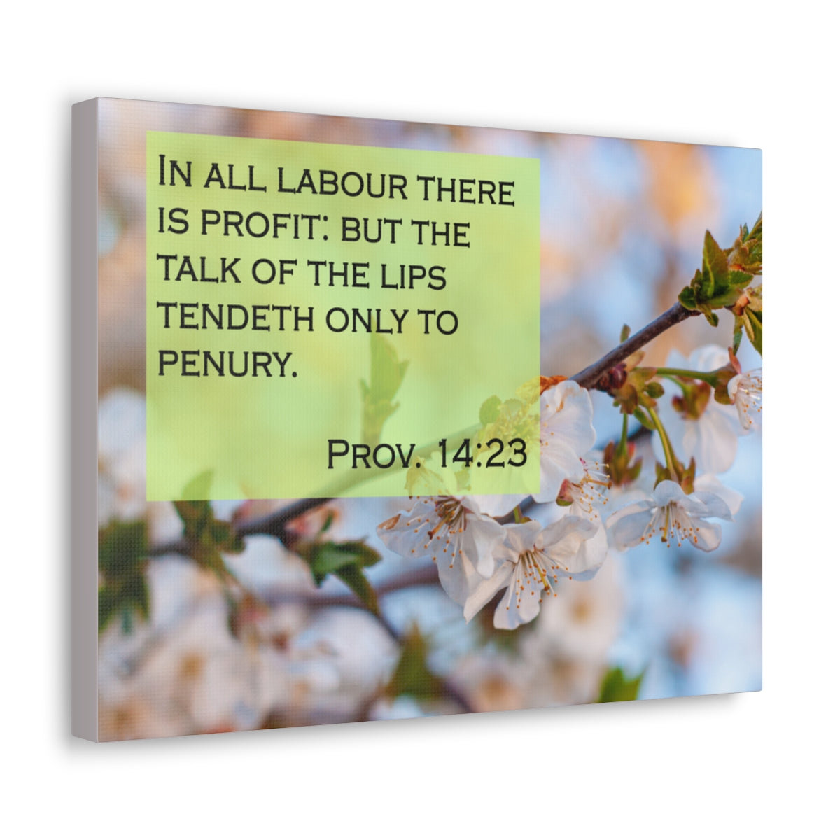 Trinx talk of the lips proverbs 14 23 wrapped canvas textual art