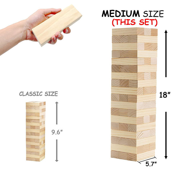 Chiloyal Medium Tower Game Jenge Stacker Wooden Stacking Games Lawn Outdoor Games For Adults And Family Includes Rules And Carry Bag 54 Medium Blocks Wayfair