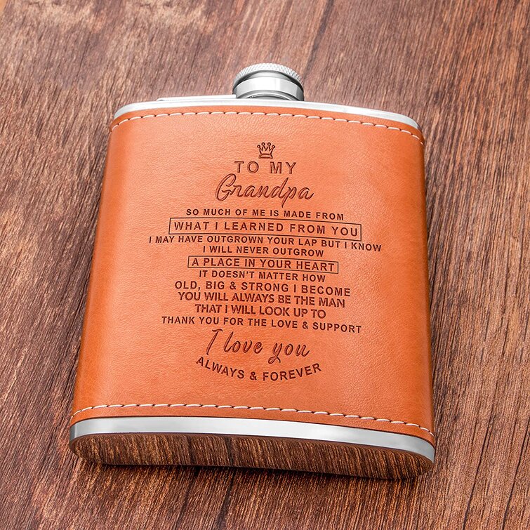Custom Leather Flask Personalized Engraved Hip Flask Christmas Gifts for Dad 