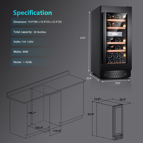 Vinocave 14.9'' width 23 Bottle Dual Zone Freestanding/Built-In Wine Refrigerator