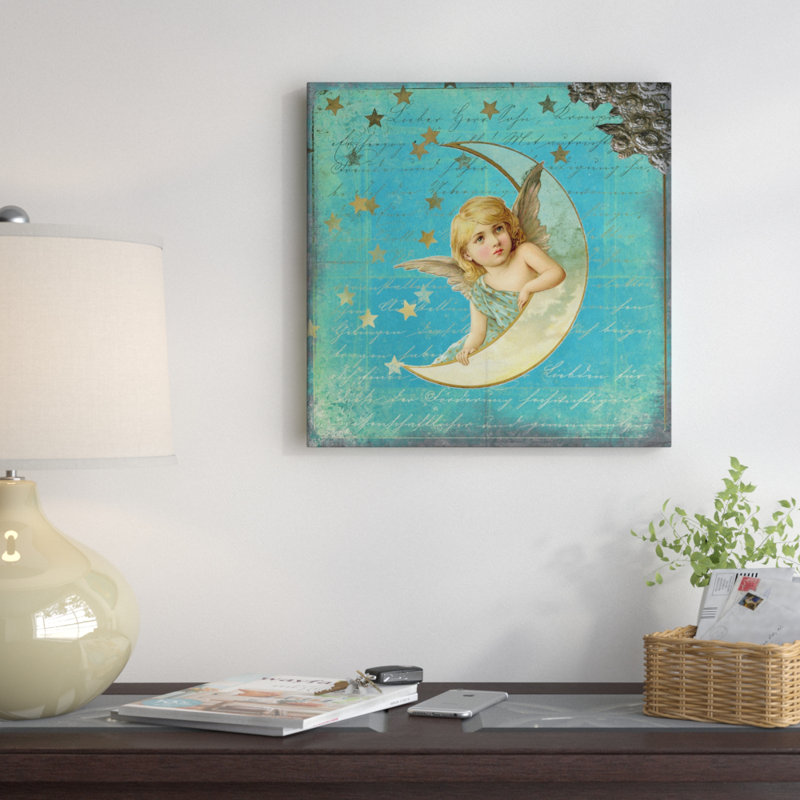 East Urban Home Angel Moon Stars Christmas Vintage Graphic Art