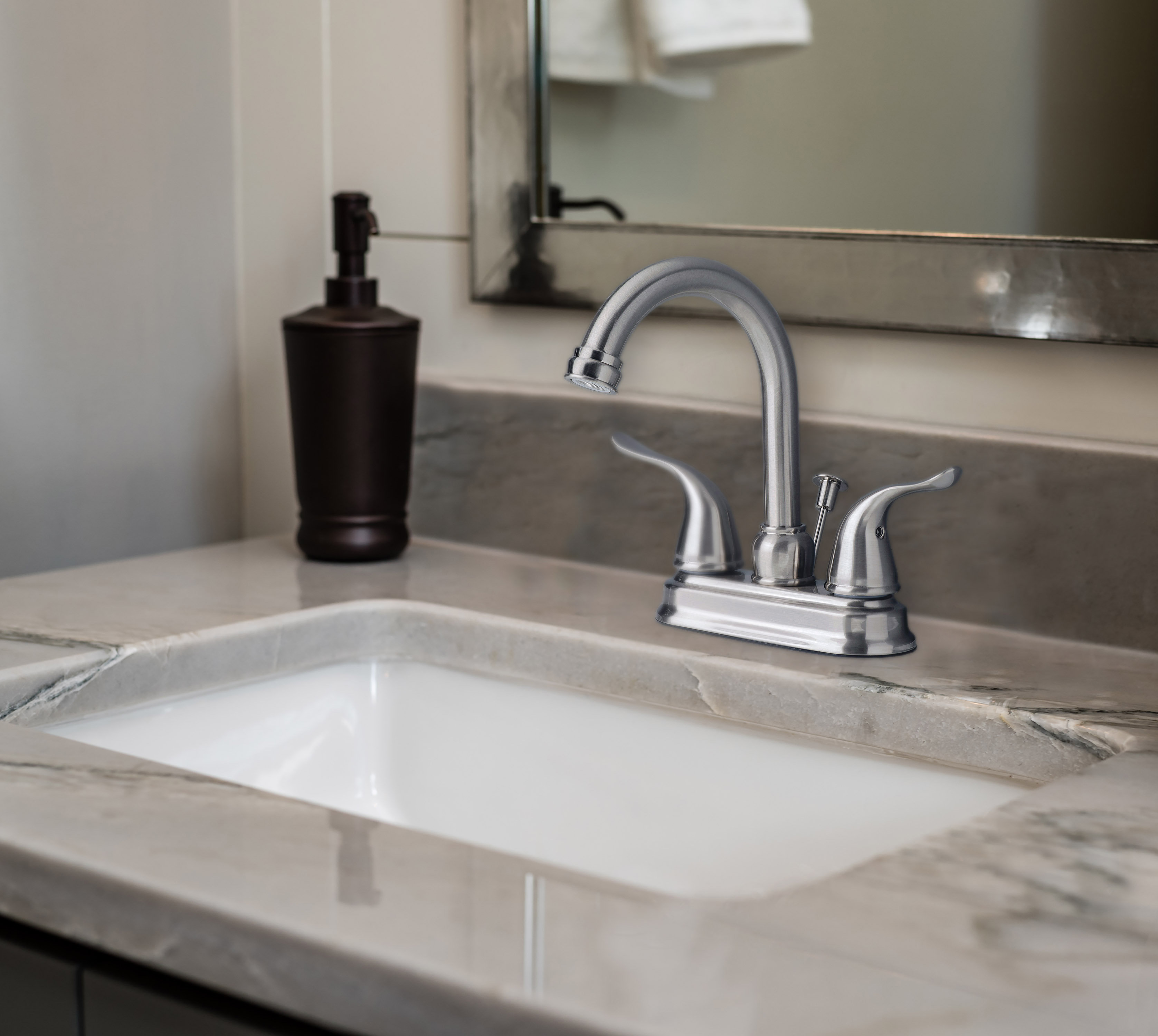 Centerset Bathroom Faucet with Drain Assembly Centerset Bathroom Faucet with Drain Assembly