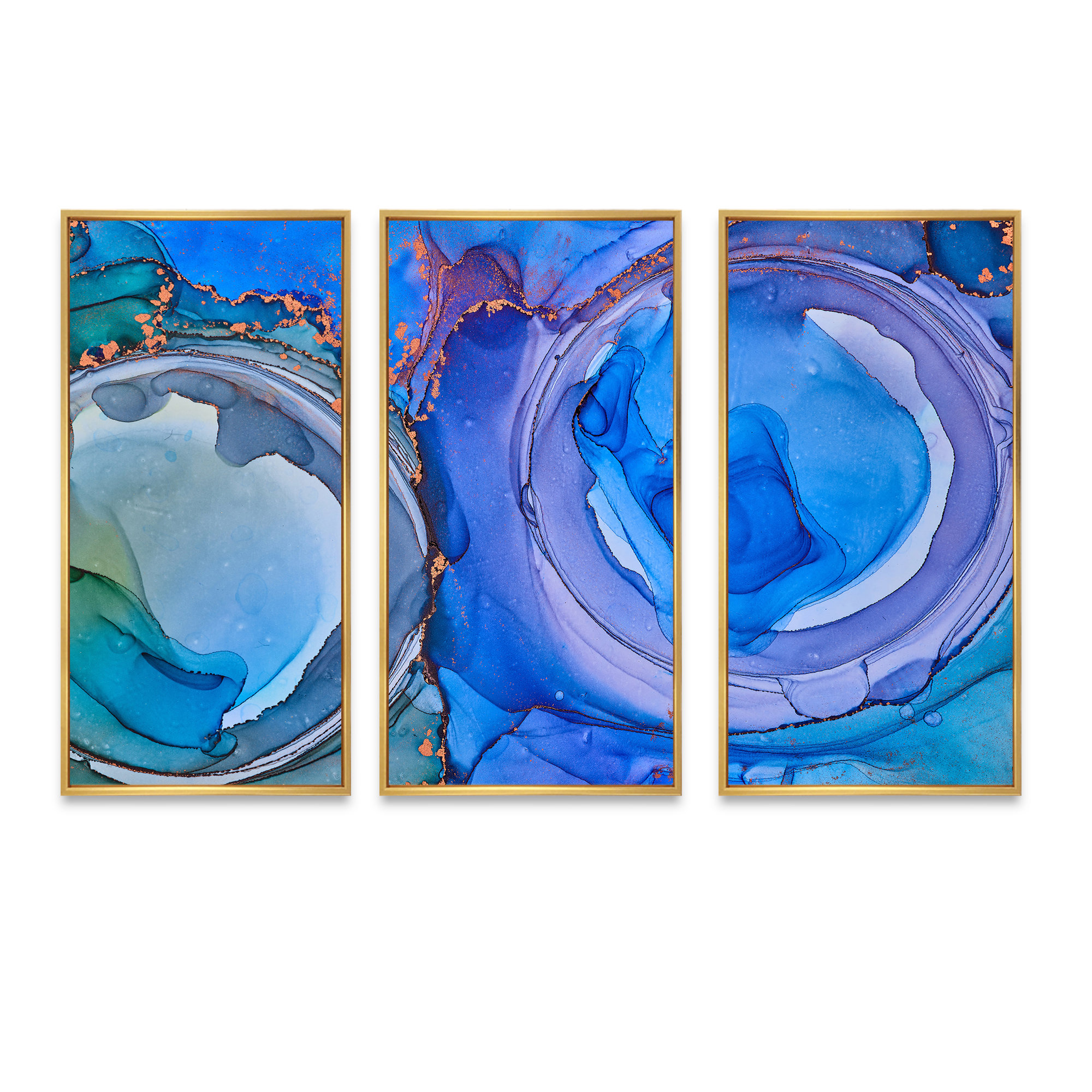 Everly Quinn Blue Luxury Abstract Fluid Art Xxii 3 Piece Floater Frame Graphic Art On Canvas 8559