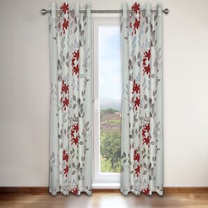 Reni Nature/Floral Semi-Sheer Grommet Single Curtain Panel