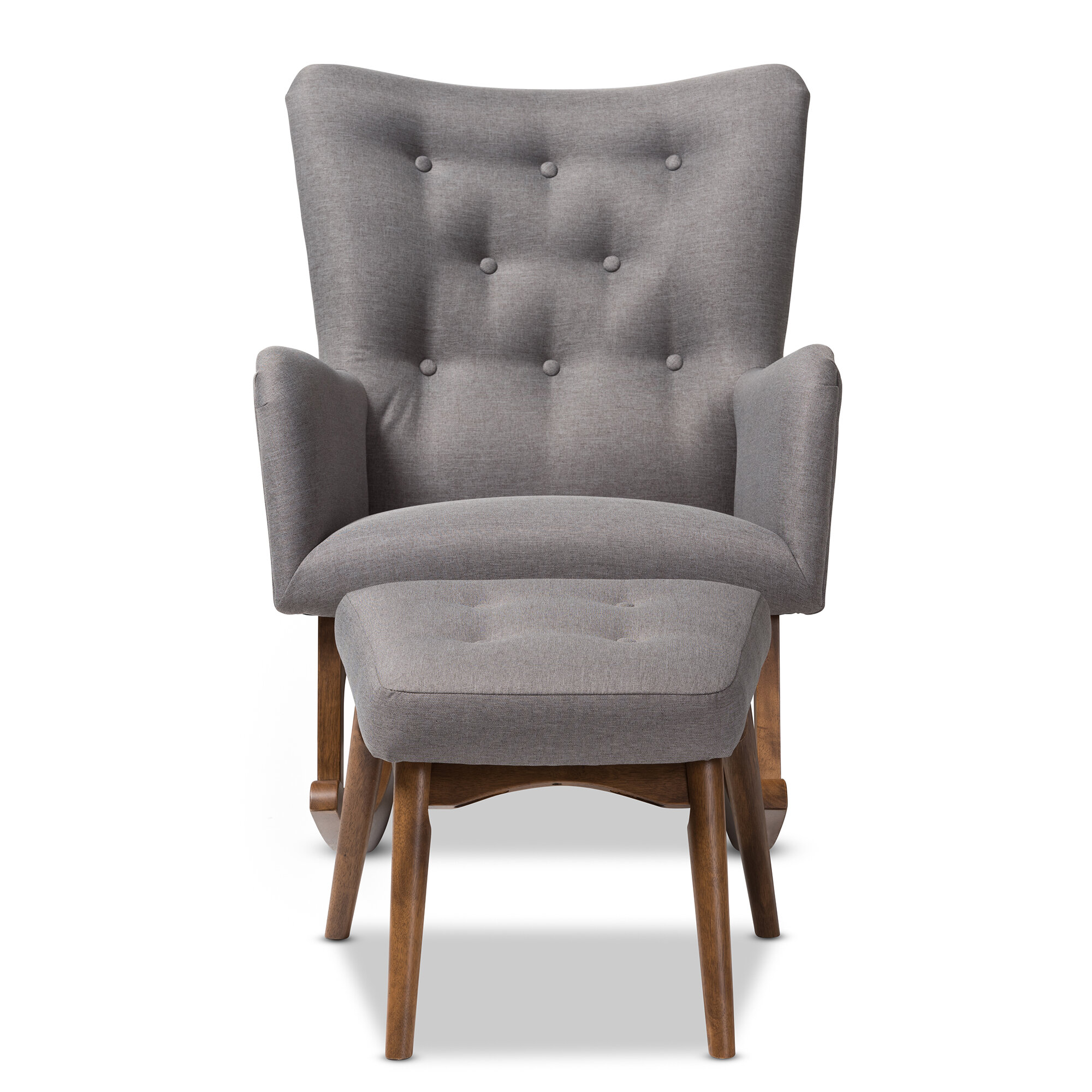 grey rocking chair with ottoman