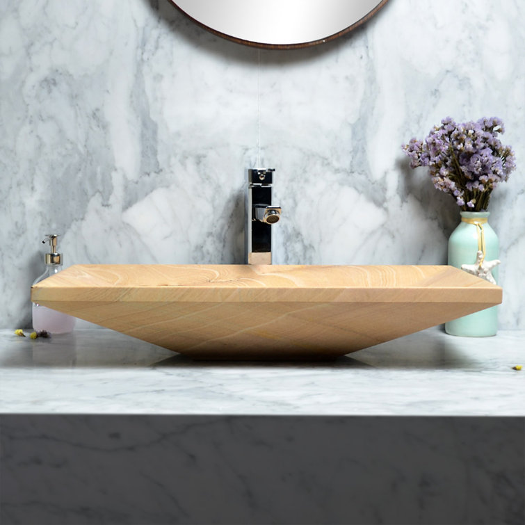 AA Warehousing Knox Single Bowl Stone Rectangular Vessel Bathroom Sink