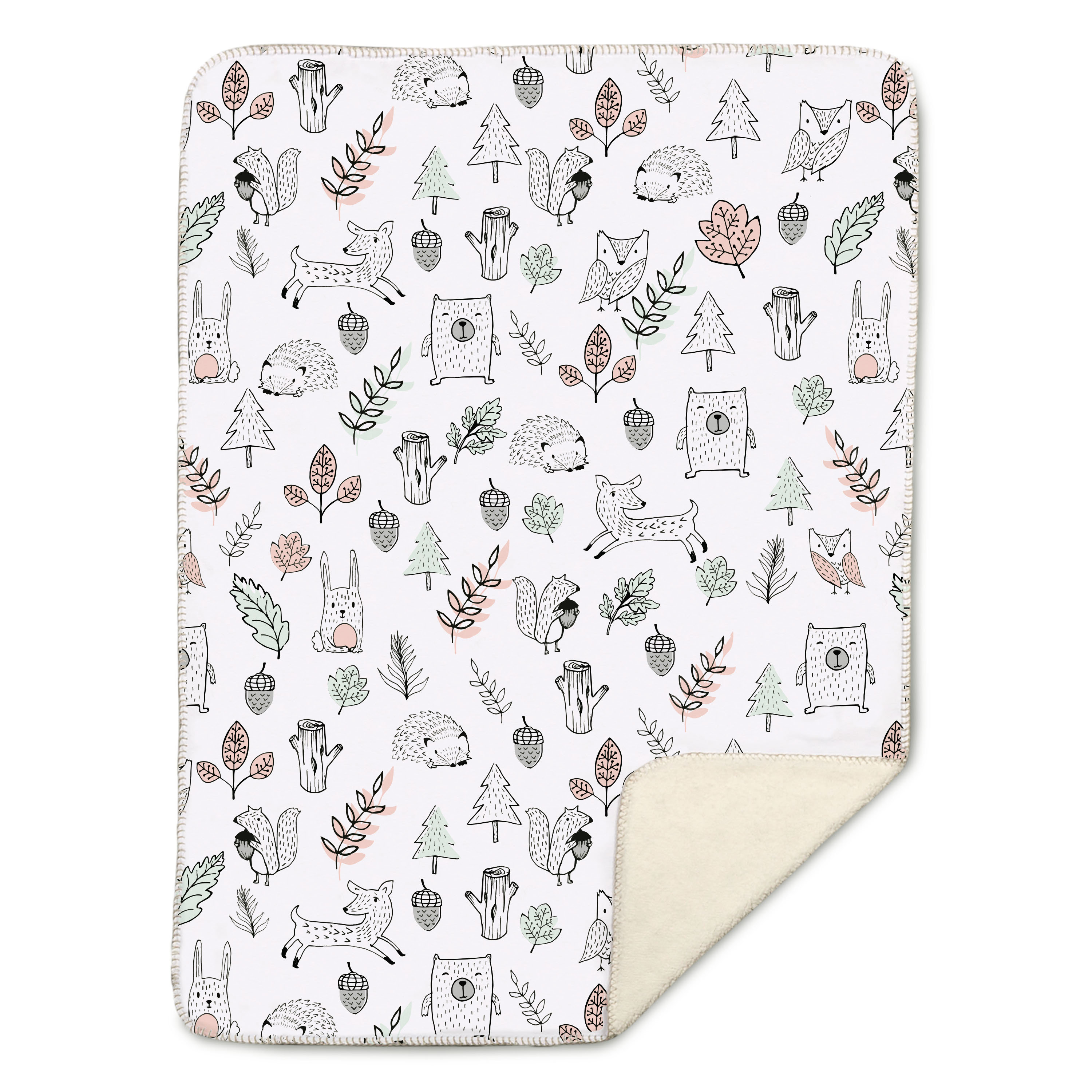 Beautiful Ultra Soft Pink Baby Blanket with Grey and White Sheep Design