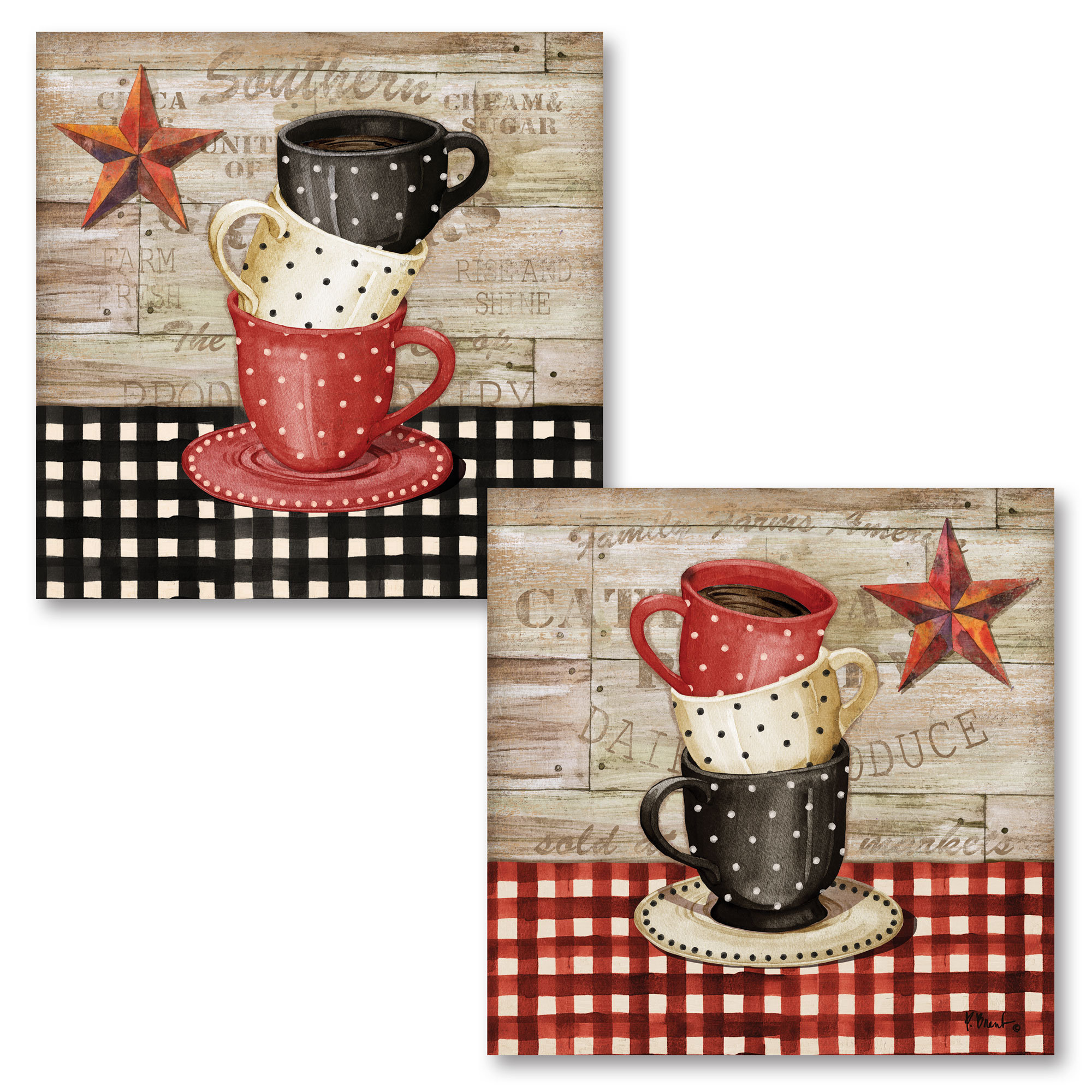 August Grove Farmhouse Kitchen Decor Stacked Coffee Cup Barnstar By Paul Brent 2 Piece Graphic Art Print Set Reviews Wayfair
