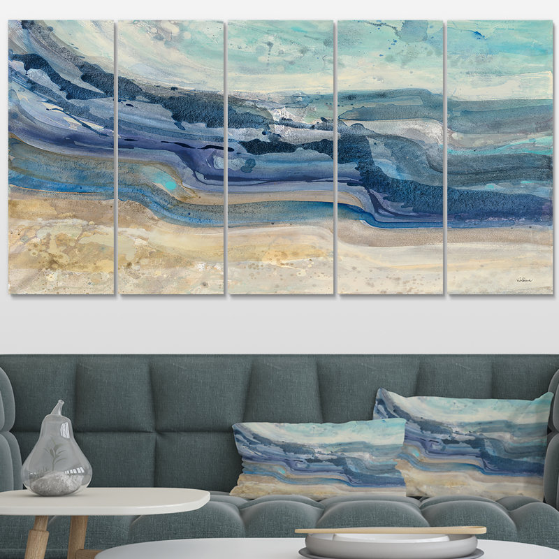 East Urban Home Coast Blue Sea Waves Watercolor Painting Multi