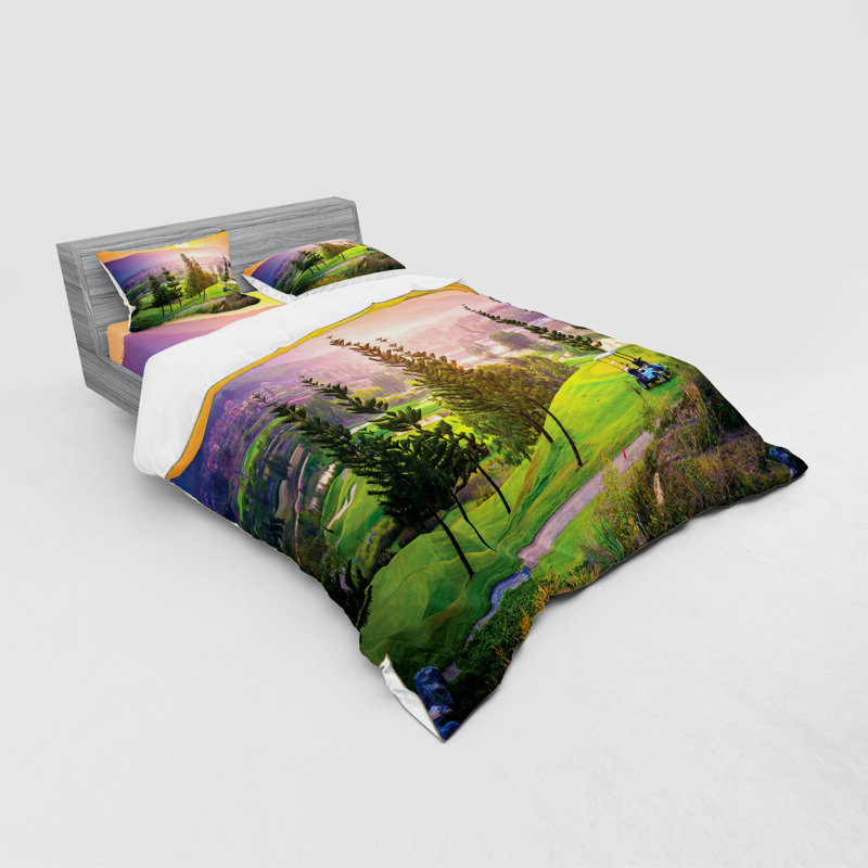 East Urban Home Golf Resort Park In Spring Season With Trees Sunset Hills And Valley End Of The Day Duvet Cover Set Wayfair
