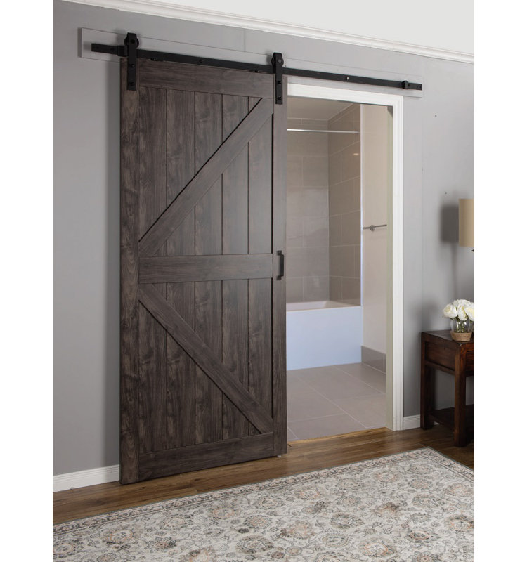 Erias Home Designs Paneled Manufactured Wood Finish Continental Barn Paneled Manufactured Wood Finish Continental Barn Door With Installation Hardware Kit