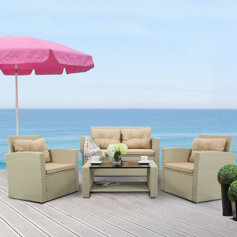 Dovecove 4 Piece Rattan Sofa Seating Group With Cushions Wayfair