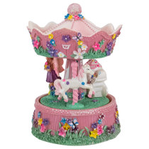 Purple Floral Fairy Musical Carousel 6" Rotating Figurine Plays Carousel Waltz 