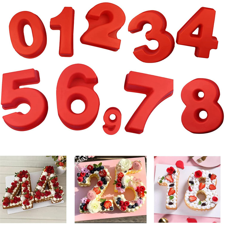 9 Pieces Whole Set Large Silicone Number Mold Numbers Cake Moulds Baking Trays 