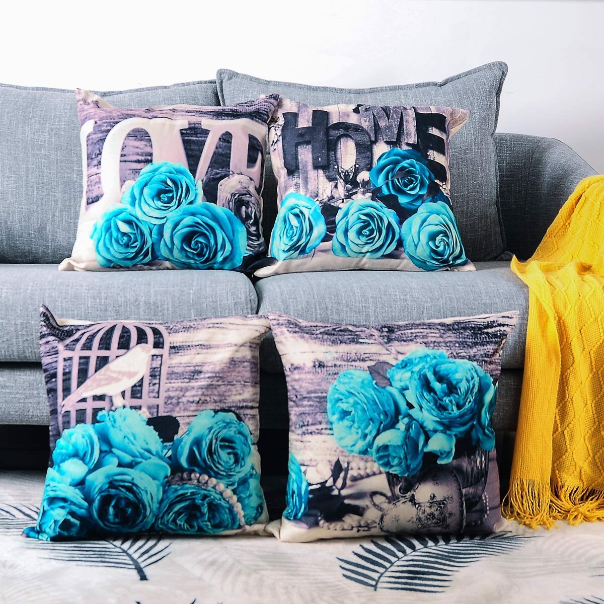 Home Flowers Linen Cotton Cushion Cover Sofa Throw Pillow Case Bedroom Decor 