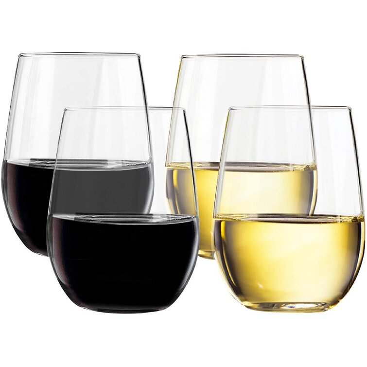 For Pool Parties 16 Ounce Dishwasher-Safe Set of 4 TaZa Unbreakable Plastic Wine Glasses stemless: Elegant Shatterproof Tritan Outdoor wine glasses 