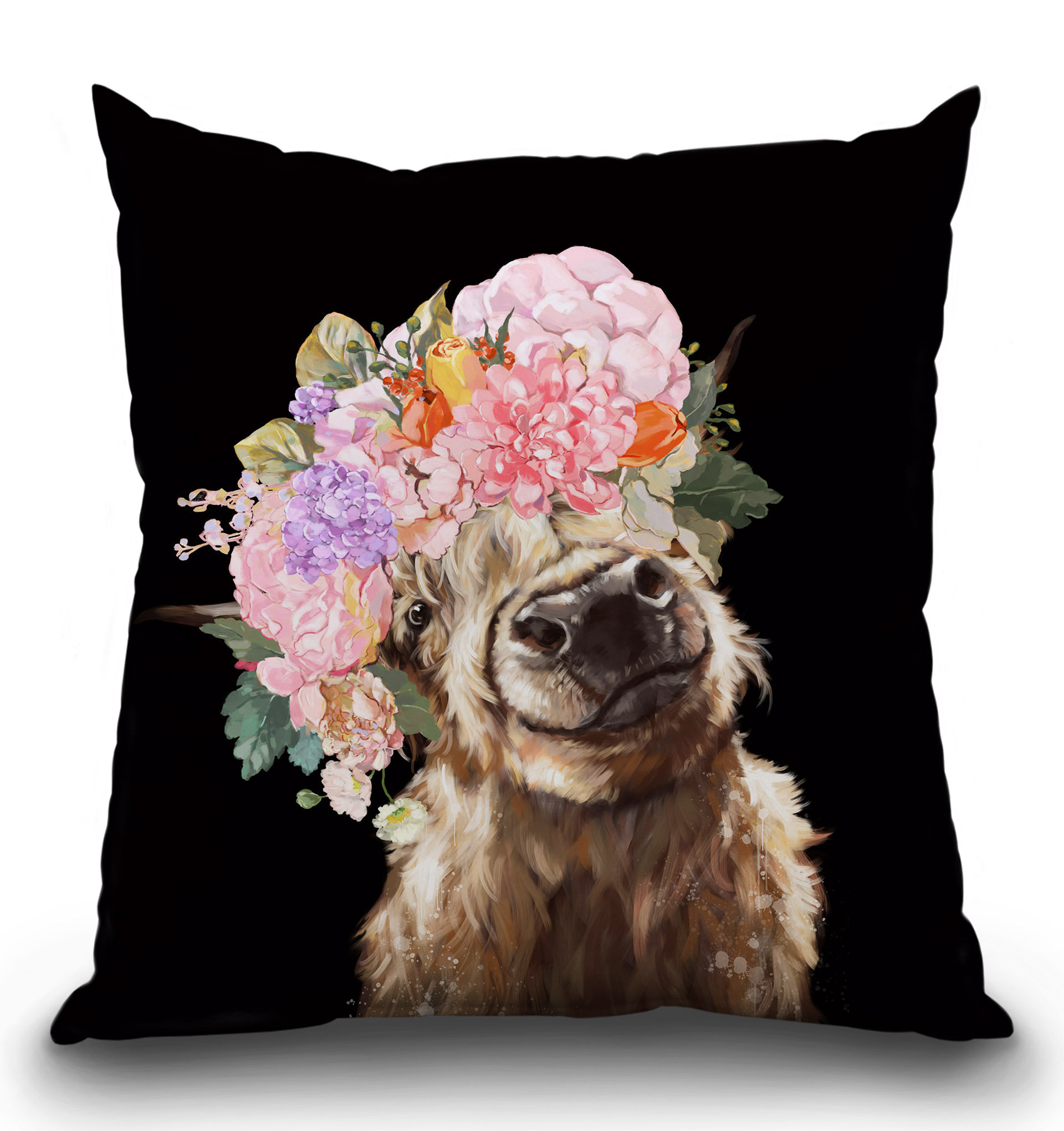 East Urban Home Highland Cow With Flower Crown Throw Pillow Wayfair