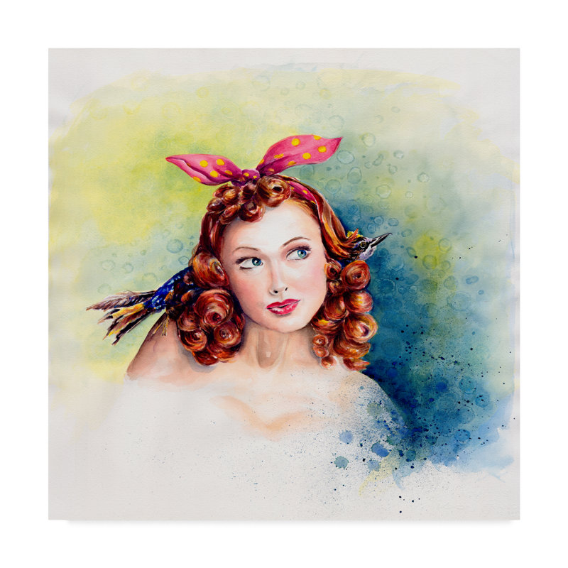 Ebern Designs Bird Brain Red Hair Acrylic Painting Print On
