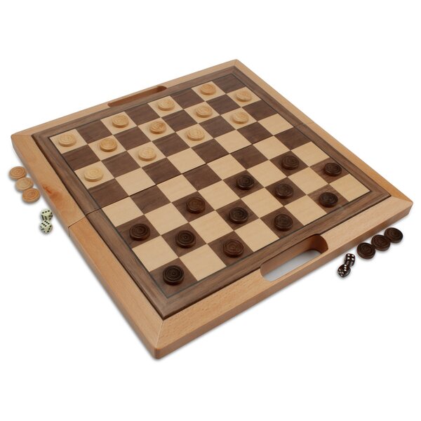 Used 3-in-1 Wooden Folding Chess Checkers and Backgammon Board Game Combo Set 