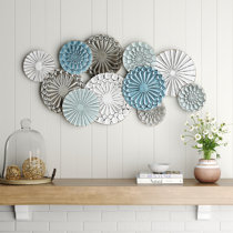 Gorgeous addition White Metal Wall Decor with Crafted BLUE Flower Center 