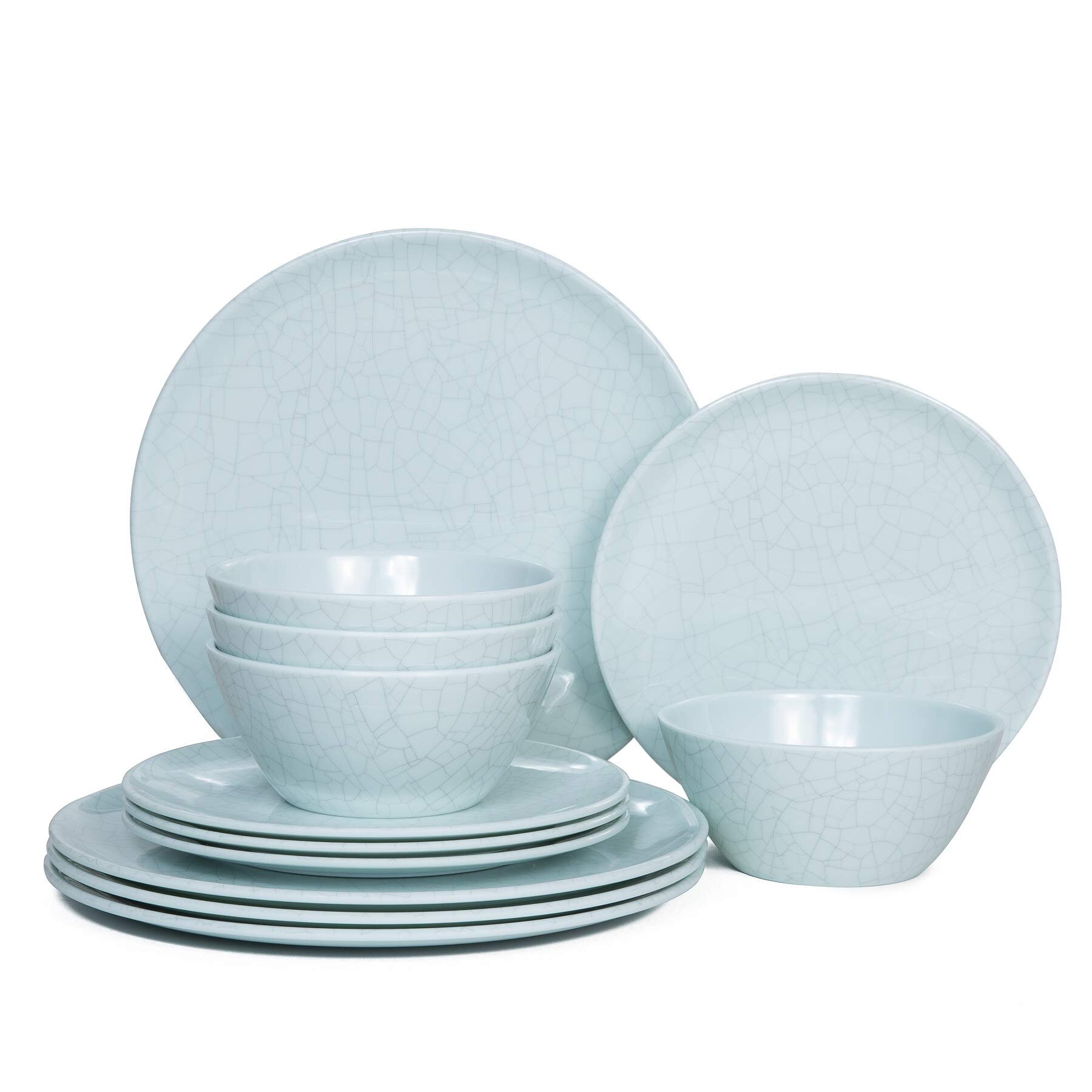Dishwasher Safe Blue 12 Pcs Dinner Dishes Set for Outdoor Use Lightweight Unbreakable Melamine Dinnerware Set